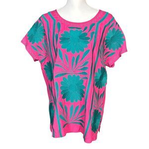 Pink Embroidered Top Size Large Resort Coconut Girl Beach Floral Tropical Cruise